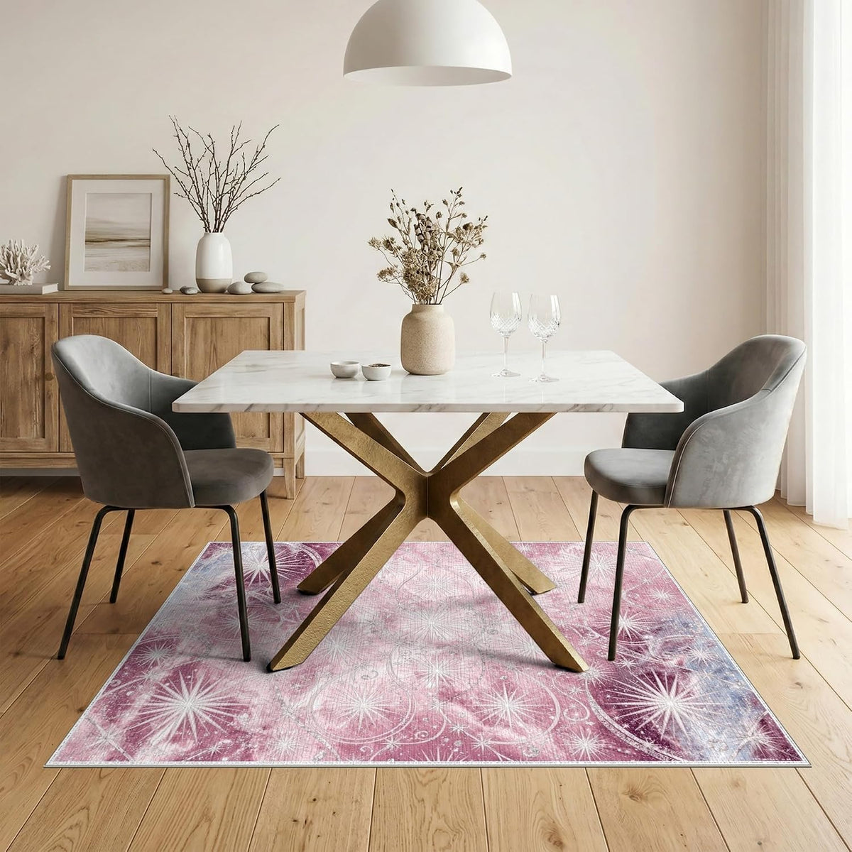 5'x7' Washable Abstract Abstract Area Rug, Pink Flatwoven Floor Covering Non-Slip Chair-Friendly Carpet for Dining Room, Under Table, Home Office | Ref:2156316