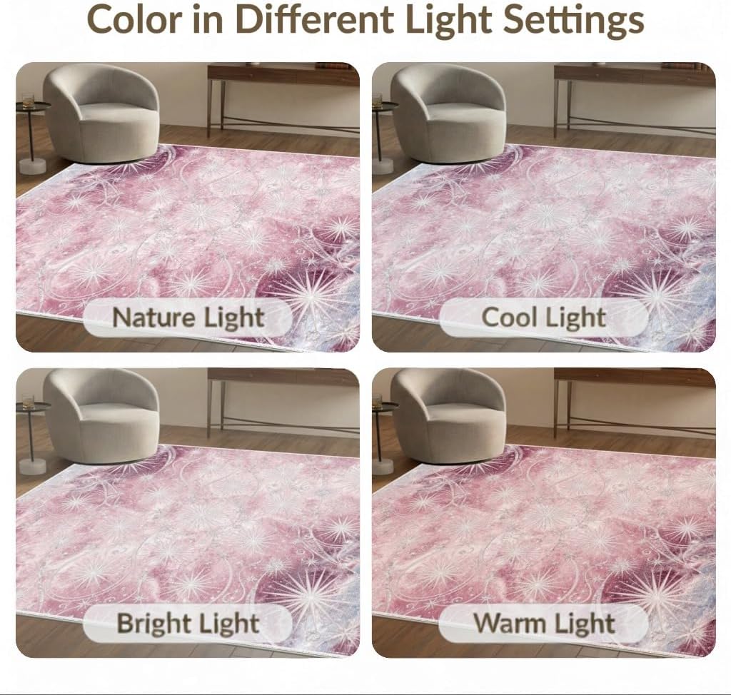 5'x7' Washable Abstract Abstract Area Rug, Pink Flatwoven Floor Covering Non-Slip Chair-Friendly Carpet for Dining Room, Under Table, Home Office | Ref:2156316
