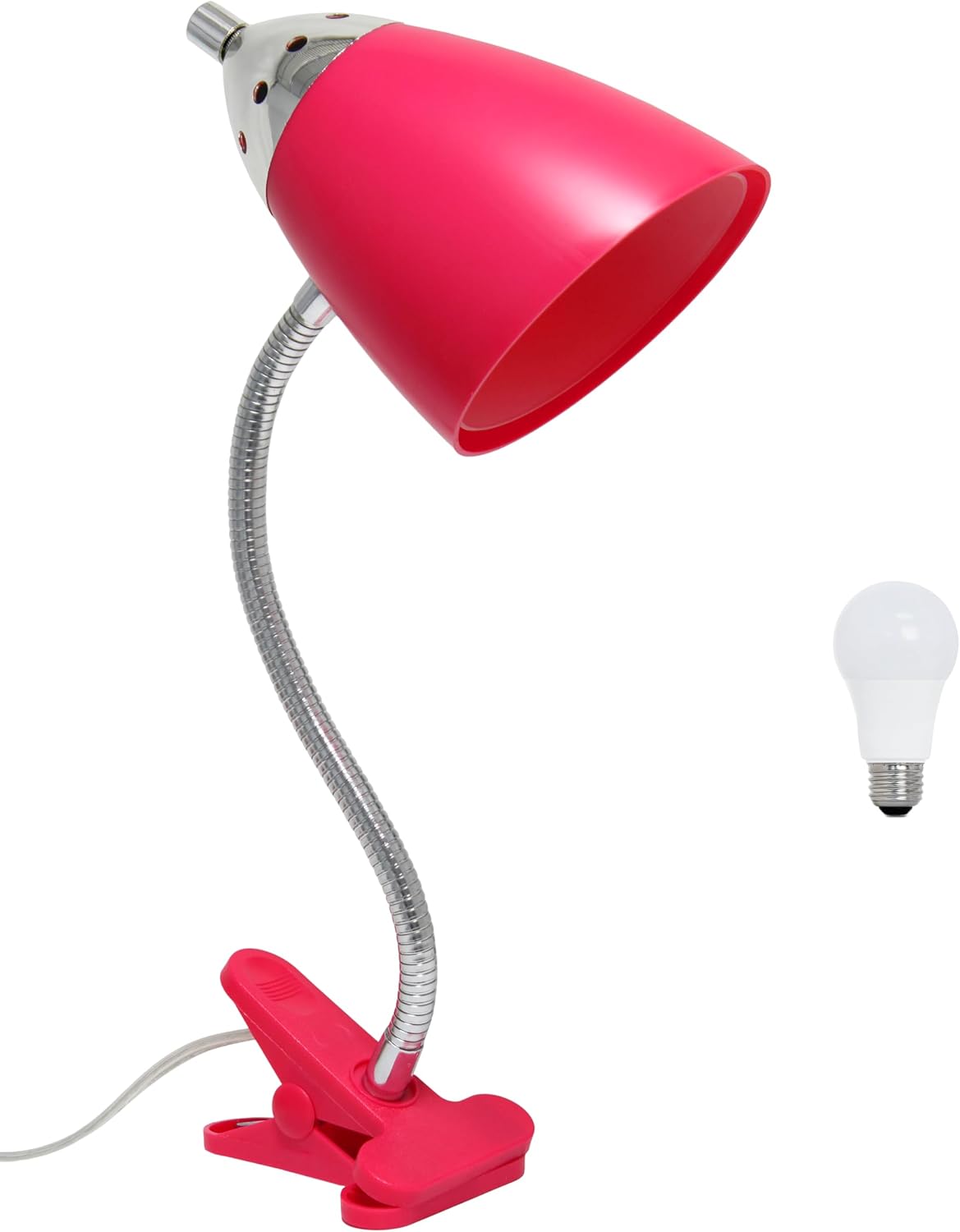 LD2001-PNK-LB 17.5" Flossy Flexible Gooseneck Clip Light Desk Lamp with LED Bulb, Pink