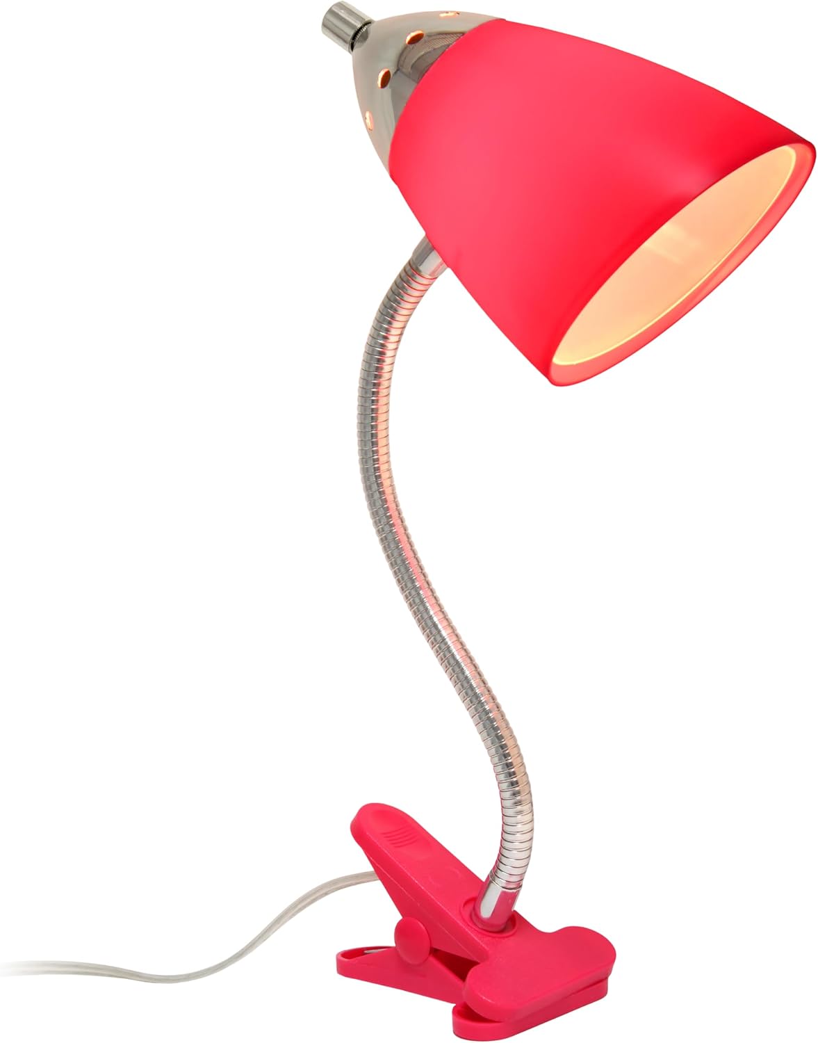 LD2001-PNK-LB 17.5" Flossy Flexible Gooseneck Clip Light Desk Lamp with LED Bulb, Pink