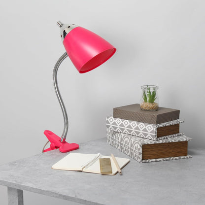 LD2001-PNK-LB 17.5" Flossy Flexible Gooseneck Clip Light Desk Lamp with LED Bulb, Pink