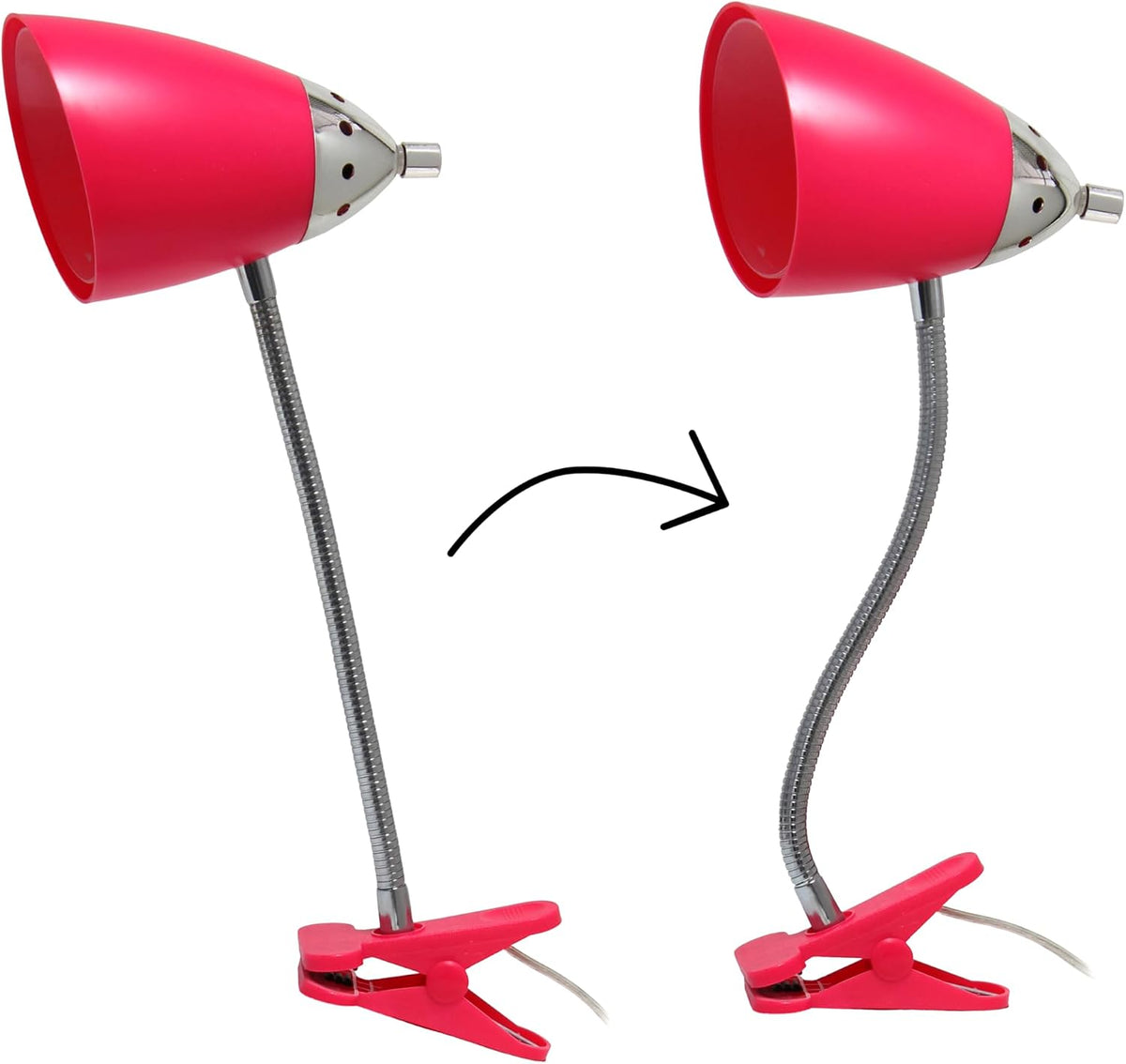 LD2001-PNK-LB 17.5" Flossy Flexible Gooseneck Clip Light Desk Lamp with LED Bulb, Pink