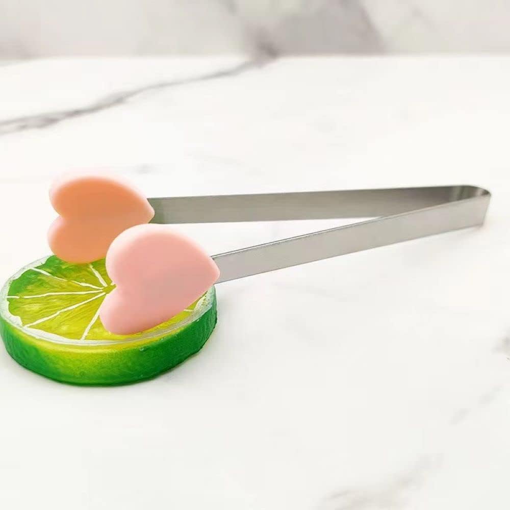 6 Pack Mini Dessert Tongs Stainless Ice Cube Clip Pink Hand Heart Glove Shape Small Non-Slip Silicone Baking Bread Tong Clips for Kids BBQ Salad Candy Sugar Kitchen Tools Food Serving Utensil