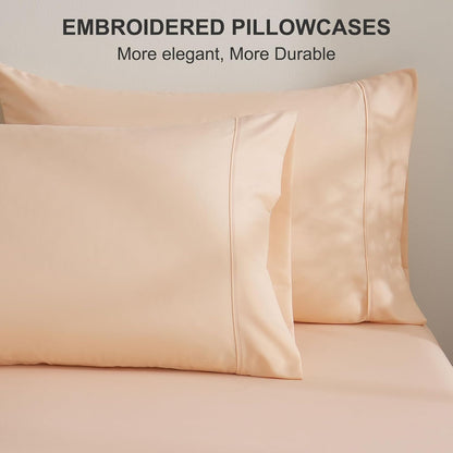 Bedding Twin Bed Sheets Set - Soft Bed Sheets - Cooling Breathable Bedding Set with 16" Deep Pocket (3 Pieces, Twin, Peach Pink)