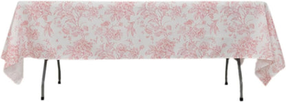 Polyester Rectangular Tablecloth 60"x102" White with Pink French Toile Pattern - Sophisticated Table Cover for Chic Weddings & Events