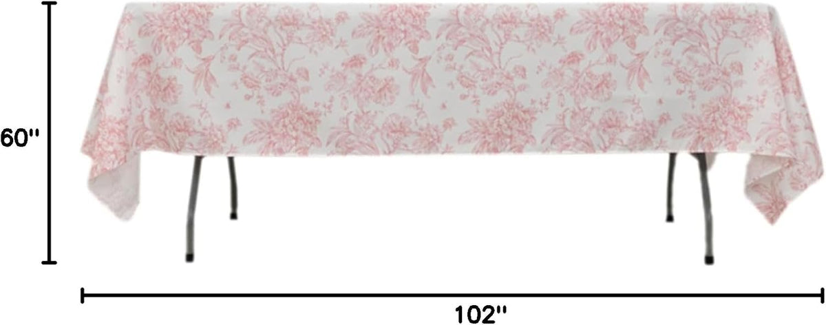 Polyester Rectangular Tablecloth 60"x102" White with Pink French Toile Pattern - Sophisticated Table Cover for Chic Weddings & Events