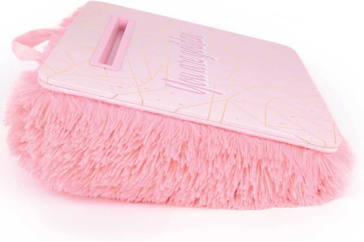 Pink & Gold Deluxe Fur Lap Desk - Portable Tablet Tray for Kids