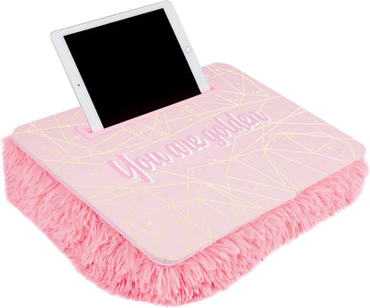 Pink & Gold Deluxe Fur Lap Desk - Portable Tablet Tray for Kids