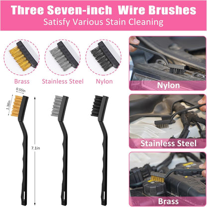 Windshield Cleaner Tool, 17Pcs Car Interior Detailing Kit, Detailing Brush, Towels, Duster, Car Cleaning Kit Interior for RVs, Truck, Trailer (Pink)