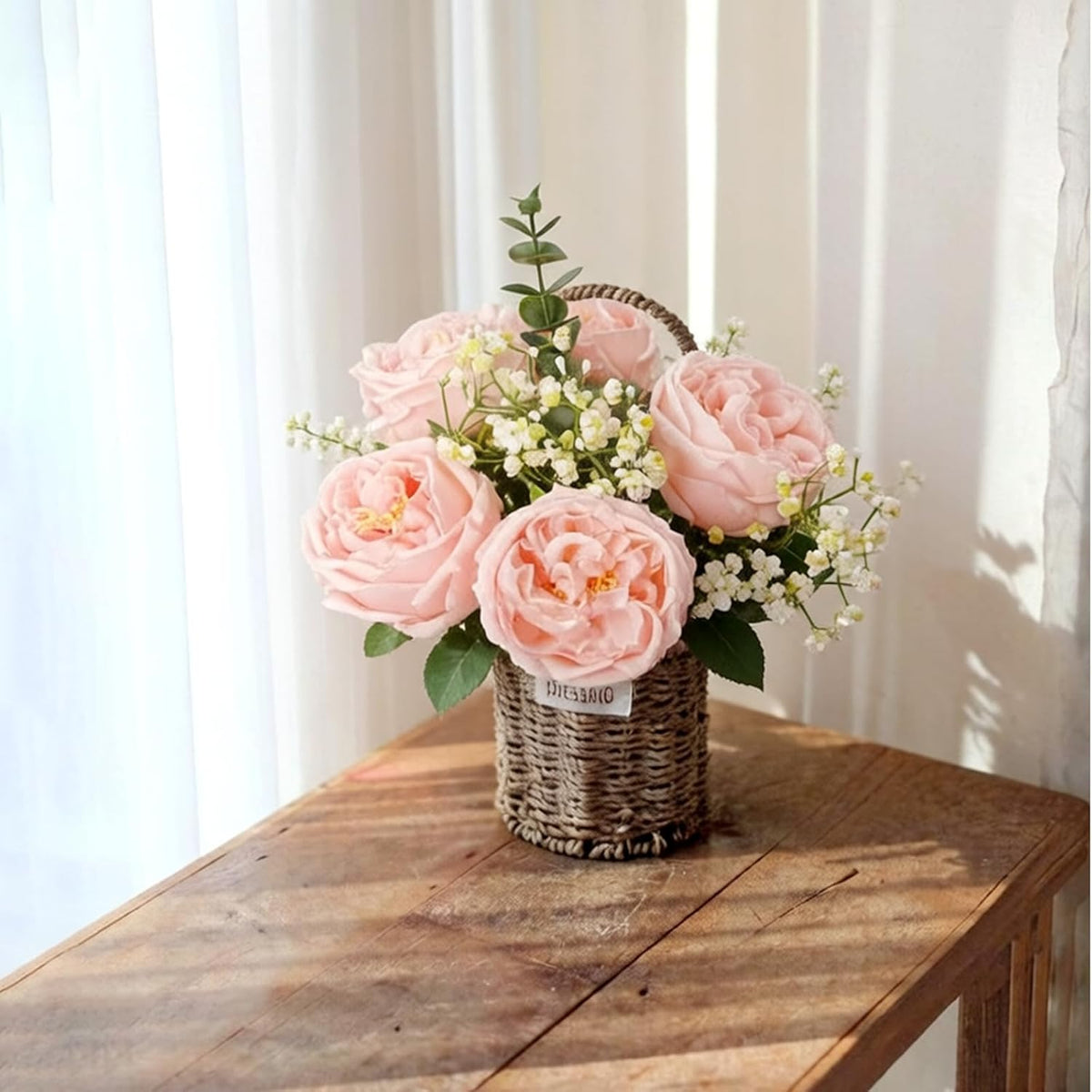 6Pcs Peonies Artificial Flowers, 17'' Real Touch Peonies Fake Flower, David Austin Roses Fake Peonies in Pot for Home Decor Wedding Balcony Bathroom Party Valentines Arrangement, Pink