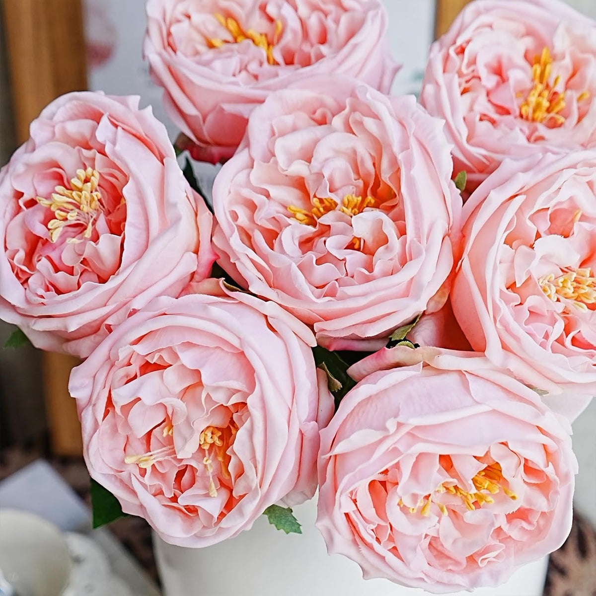 6Pcs Peonies Artificial Flowers, 17'' Real Touch Peonies Fake Flower, David Austin Roses Fake Peonies in Pot for Home Decor Wedding Balcony Bathroom Party Valentines Arrangement, Pink
