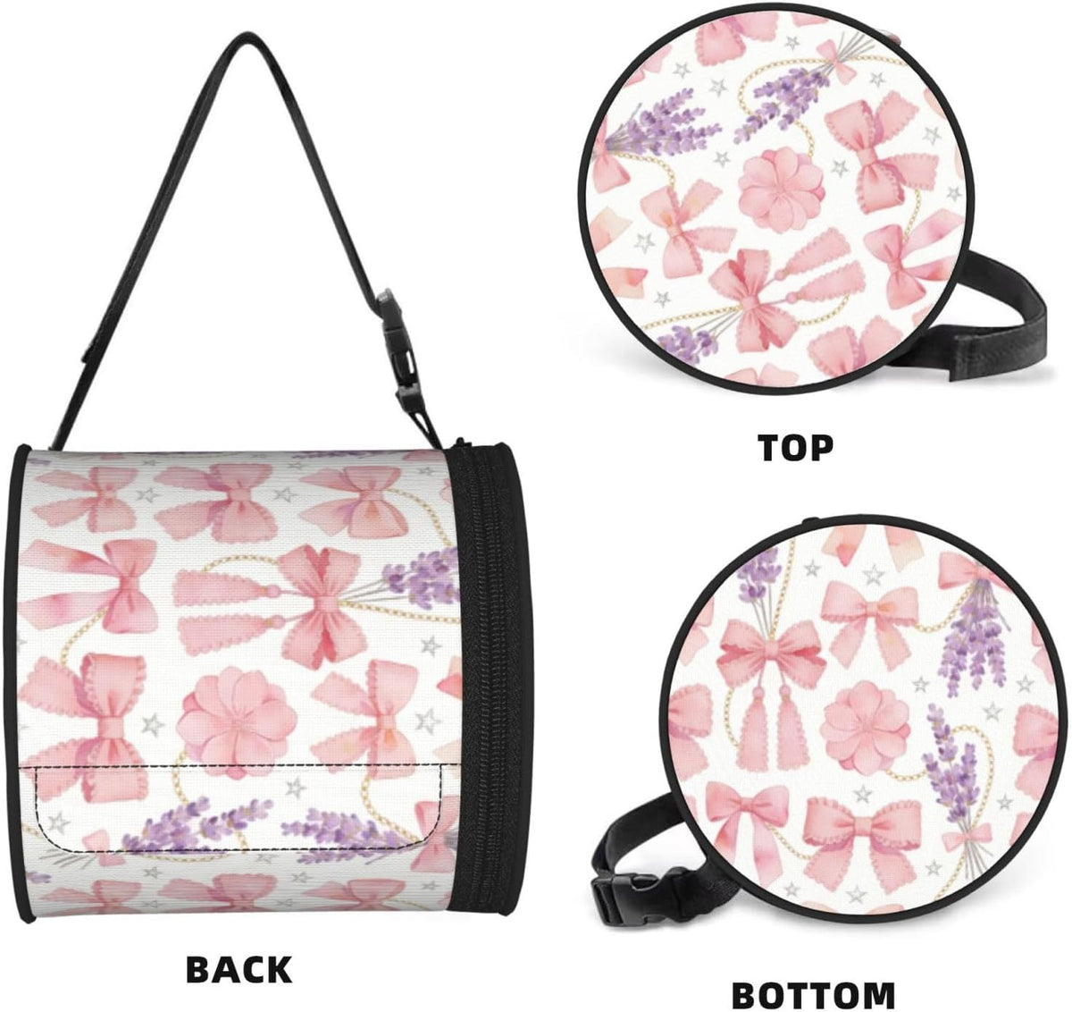 Round Tissue Holder Bag Car Hanging Tissue Boxes Cover with Adjustable Strap Foldable Roll Storage Bags with Zipper Tissues Case Organizer for Home Decor Toilet Office(Lavender Pink Bow)