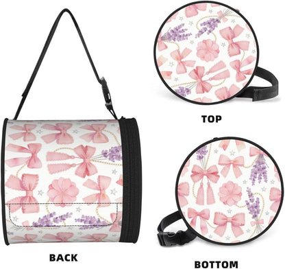 Round Tissue Holder Bag Car Hanging Tissue Boxes Cover with Adjustable Strap Foldable Roll Storage Bags with Zipper Tissues Case Organizer for Home Decor Toilet Office(Lavender Pink Bow)