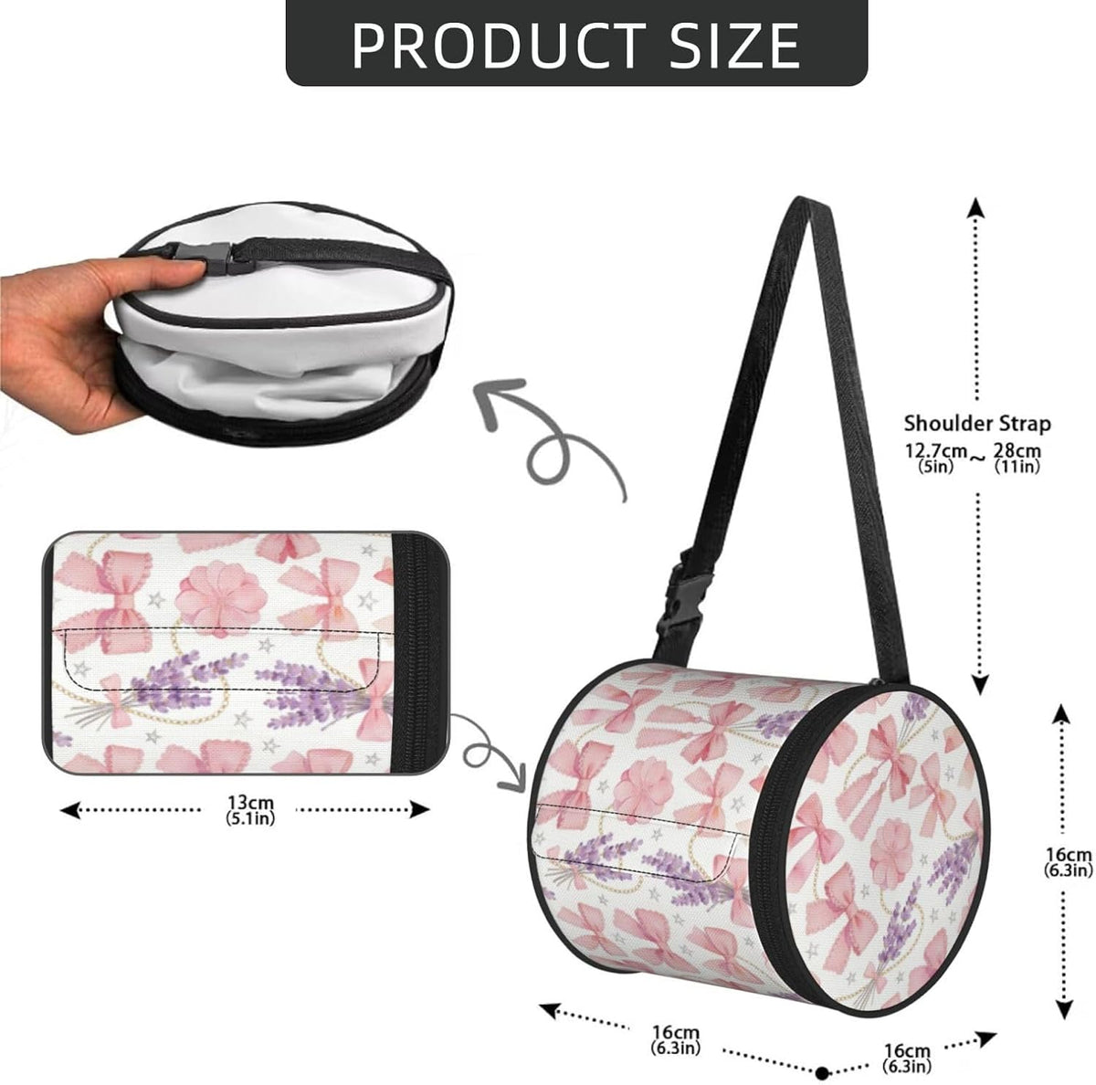 Round Tissue Holder Bag Car Hanging Tissue Boxes Cover with Adjustable Strap Foldable Roll Storage Bags with Zipper Tissues Case Organizer for Home Decor Toilet Office(Lavender Pink Bow)