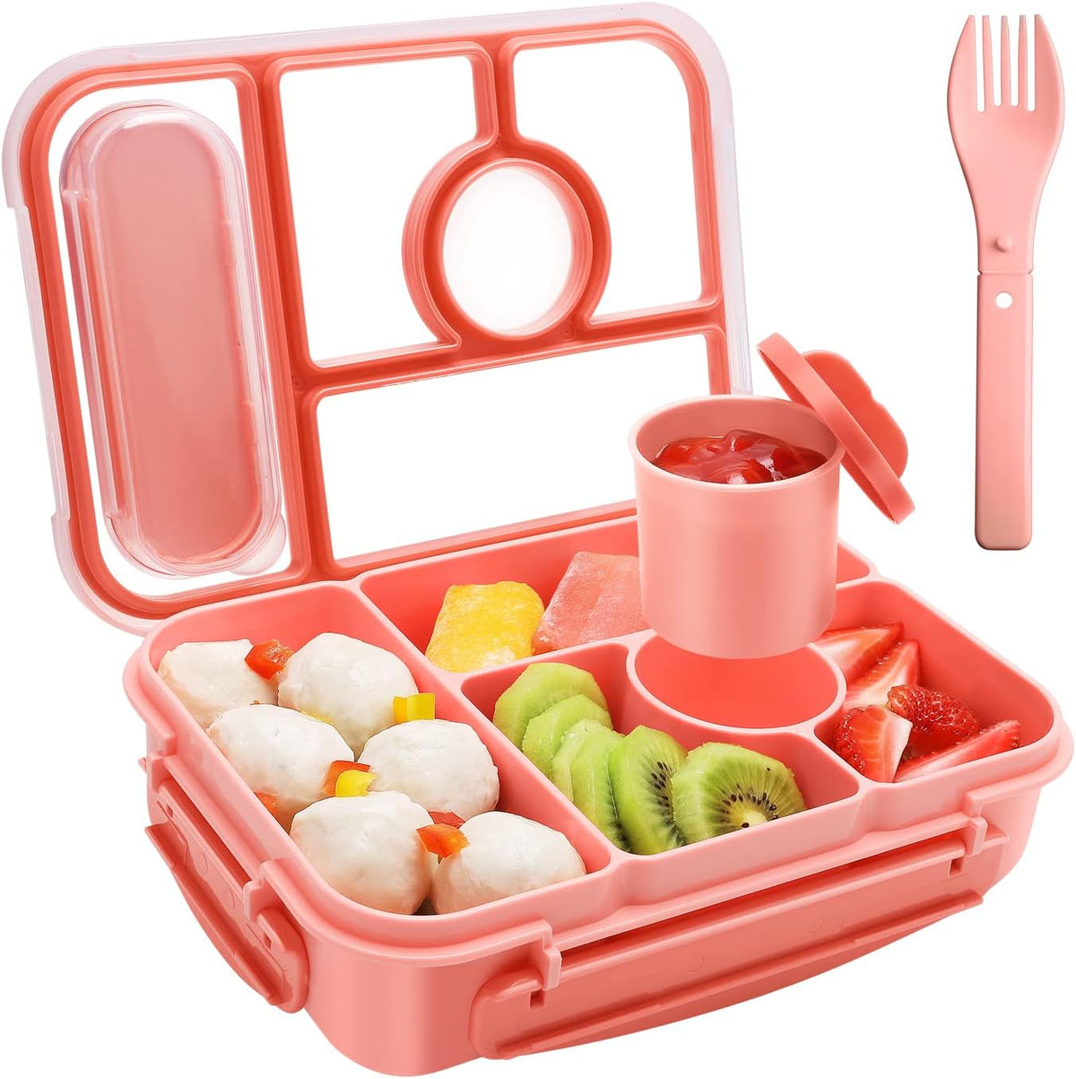 Bento Box Adult Lunch Box Kids,Lunch Containers for Adults/Kids/Toddler,5 Compartments Bento Lunch Box with Sauce Vontainers,Microwave & Dishwasher & Freezer Safe,BPA-Free (Pink)