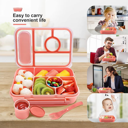 Bento Box Adult Lunch Box Kids,Lunch Containers for Adults/Kids/Toddler,5 Compartments Bento Lunch Box with Sauce Vontainers,Microwave & Dishwasher & Freezer Safe,BPA-Free (Pink)