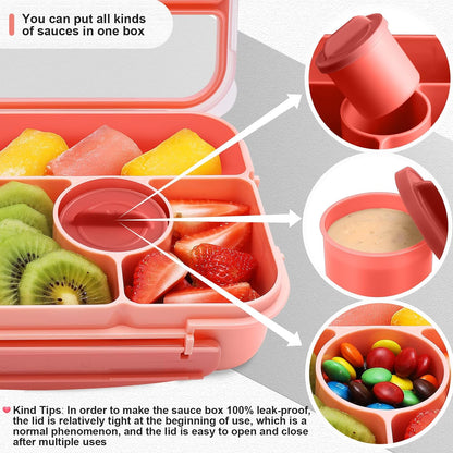 Bento Box Adult Lunch Box Kids,Lunch Containers for Adults/Kids/Toddler,5 Compartments Bento Lunch Box with Sauce Vontainers,Microwave & Dishwasher & Freezer Safe,BPA-Free (Pink)