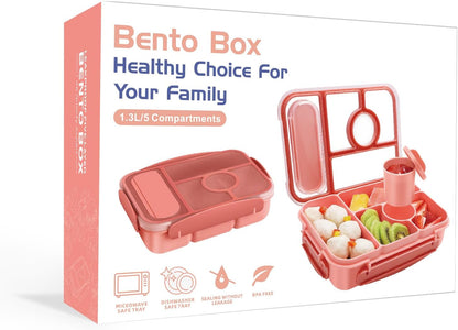 Bento Box Adult Lunch Box Kids,Lunch Containers for Adults/Kids/Toddler,5 Compartments Bento Lunch Box with Sauce Vontainers,Microwave & Dishwasher & Freezer Safe,BPA-Free (Pink)