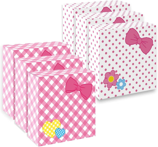 6Pcs Designed Gift Boxes With Lids,Bow Pattern Shirt Box, 12 * 12 * 4Inch Extra Large Pink and White Medium Clothes Gift Box for Valentine's Day Christmas Graduation Birthday Wedding