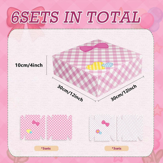 6Pcs Designed Gift Boxes With Lids,Bow Pattern Shirt Box, 12 * 12 * 4Inch Extra Large Pink and White Medium Clothes Gift Box for Valentine's Day Christmas Graduation Birthday Wedding