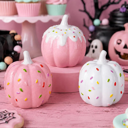 3 Pcs Pink Halloween Decor Pastel Ceramic Pumpkins Centerpieces