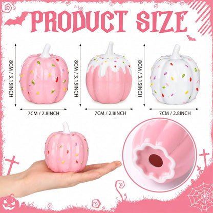 3 Pcs Pink Halloween Decor Pastel Ceramic Pumpkins Centerpieces
