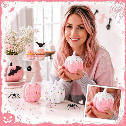 3 Pcs Pink Halloween Decor Pastel Ceramic Pumpkins Centerpieces