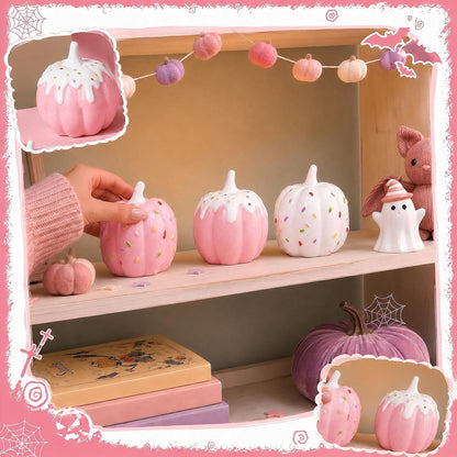 3 Pcs Pink Halloween Decor Pastel Ceramic Pumpkins Centerpieces
