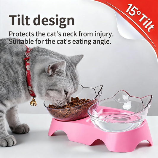 MILIFUN Cat Bowls, Cat Food Bowls Elevated Tilted, Anti Vomiting Kitty Bowl for Puppy and Bunny, Orthopedic Pet Bowl for Indoor. (Pink)