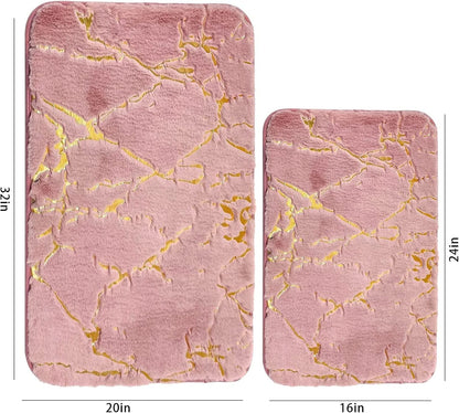 Marble Bathroom Rugs Nonslip Pink Bathroom Mats Ultra Soft Washable Bath Mats for Bathroom Floor Mats Carpet Water Absorbent Shower Rug Decoration for Kitchen Bedroom Living Room