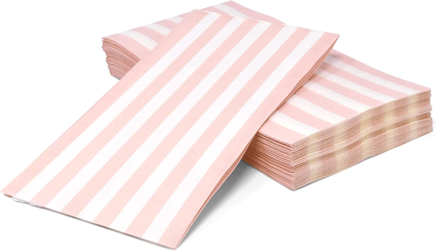 Pink Striped Guest Napkins 100 Pack Paper Dinner Napkins Disposable Hand Towels for Bathroom Party Wedding Bridal Shower Table Decor Supplies