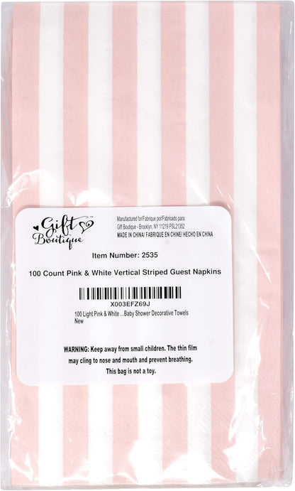 Pink Striped Guest Napkins 100 Pack Paper Dinner Napkins Disposable Hand Towels for Bathroom Party Wedding Bridal Shower Table Decor Supplies
