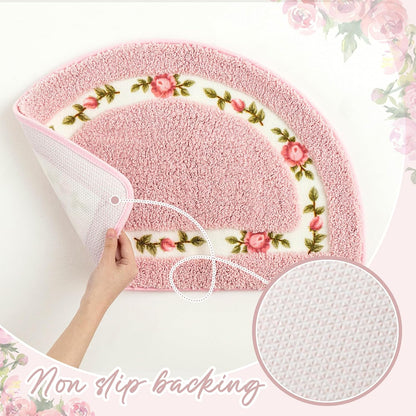 3 Pcs Floral Bathroom Rugs Set, Pink Non Slip Bath Mats, Pink