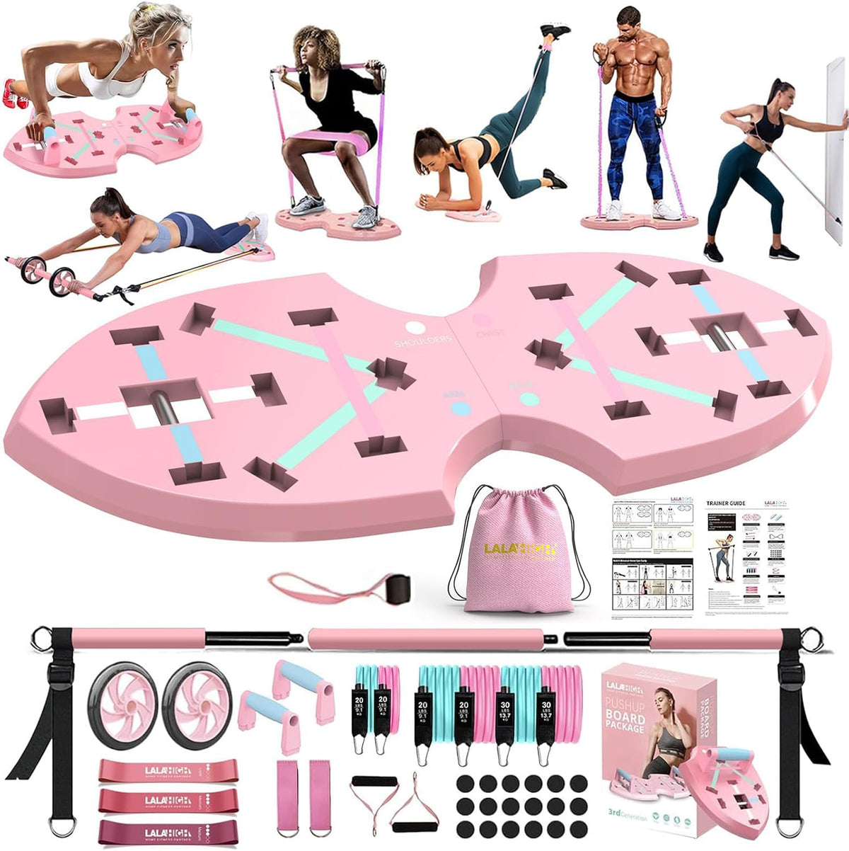 Home Workout Equipment for Women, Multifunction Push Up Board, Portable Home Gym System with Resistance Bands,Ab Roller Wheel, and 20 Gym Accessories, Professional Strength Training Exercise