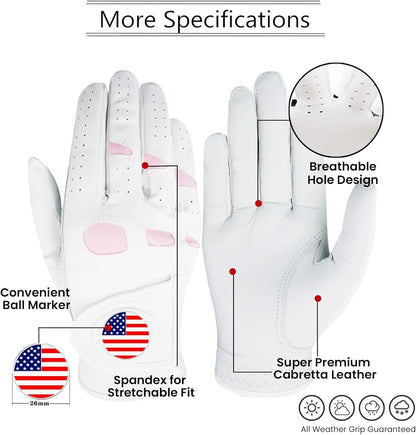Golf Gloves Women with Ball Marker