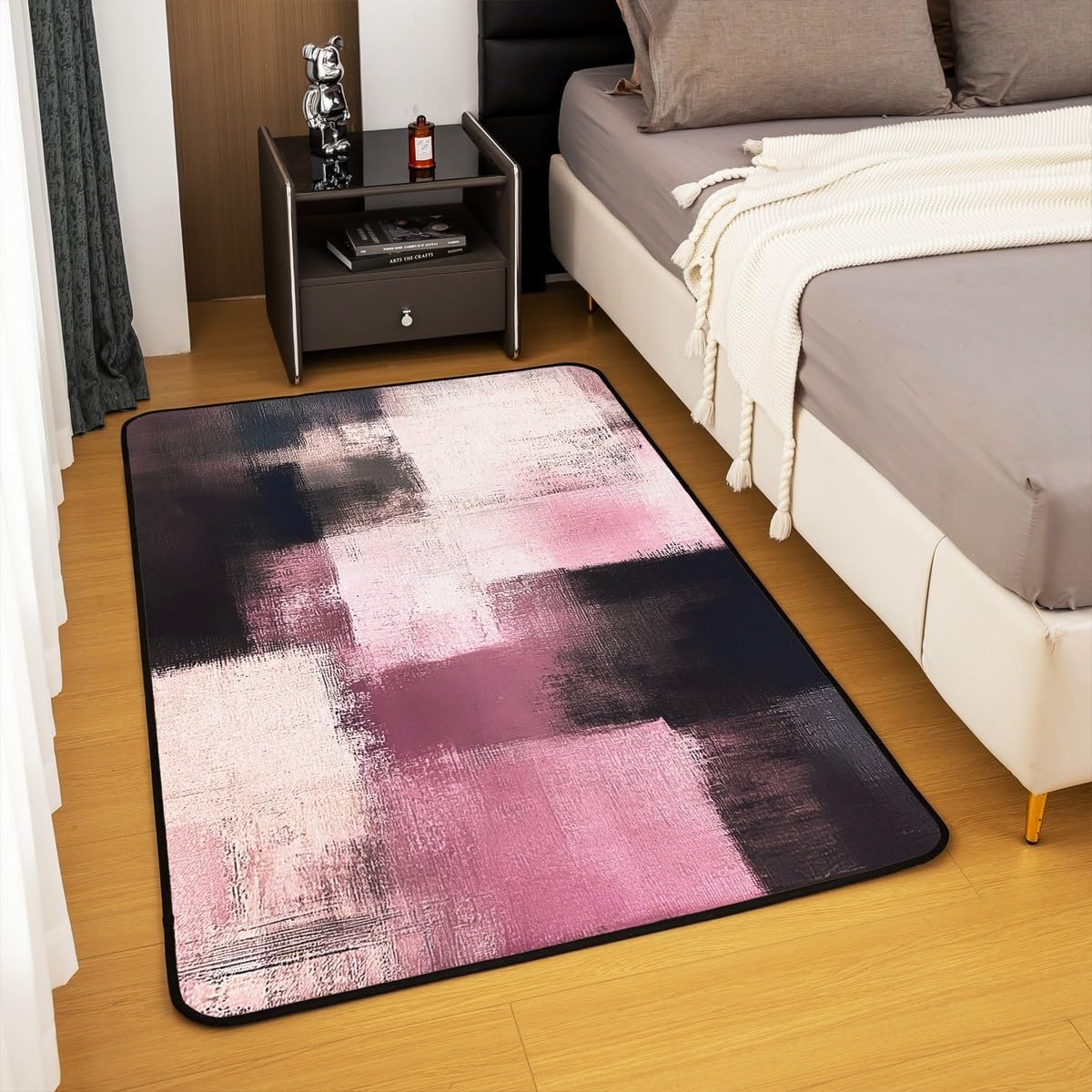 Abstract Area Rug 5x7 Polyester Modern Abstract Art Living Room Rugs for Bedroom Luxury Decor Carpet Geometric Indoor Floor Mat Pink Soft Non-Slip