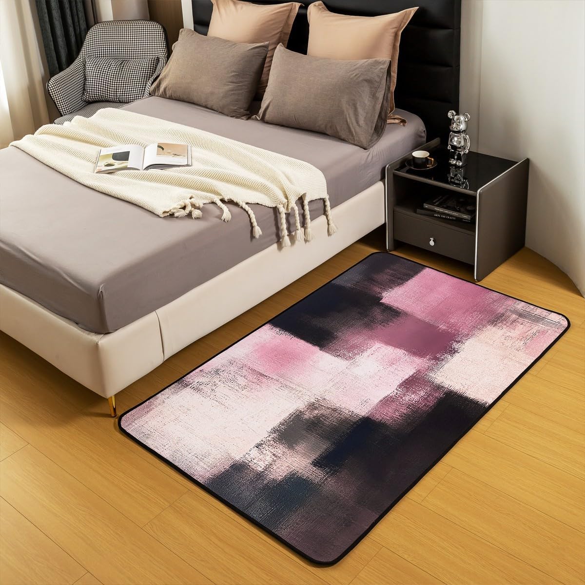 Abstract Area Rug 5x7 Polyester Modern Abstract Art Living Room Rugs for Bedroom Luxury Decor Carpet Geometric Indoor Floor Mat Pink Soft Non-Slip
