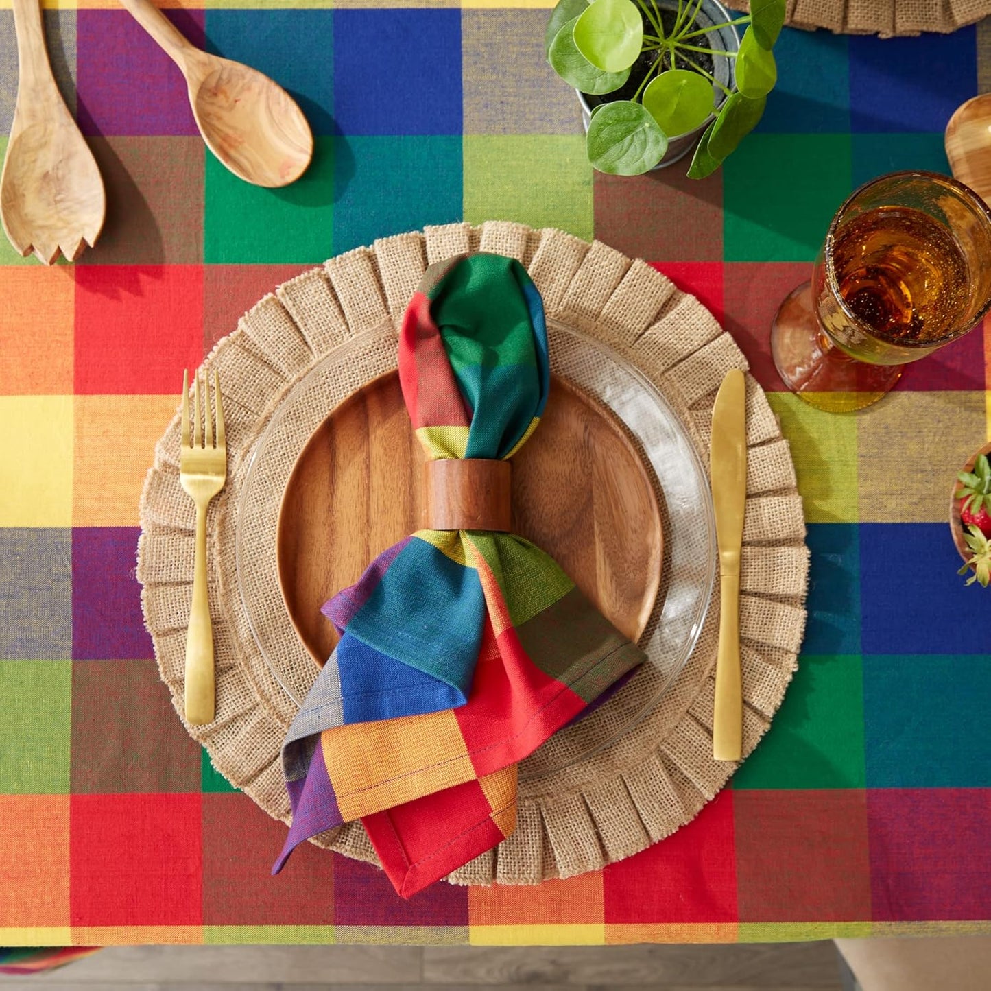 DII Checkered Tabletop Collection 100% Cotton, Machine Washable, Napkin Set, 20x20, Summer Check, 4 Piece