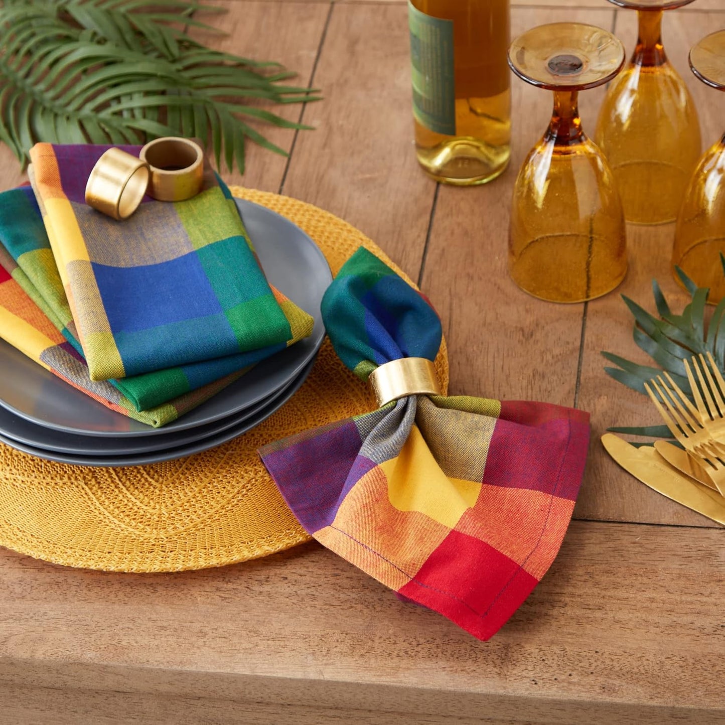 DII Checkered Tabletop Collection 100% Cotton, Machine Washable, Napkin Set, 20x20, Summer Check, 4 Piece