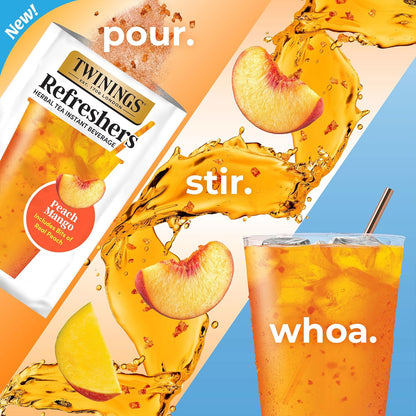Peach Mango Refreshers, Herbal Tea Instant Beverage with Real Peach Fruit Bits, 5 Count (Pack of 6), Café Style, No Artificial Sweeteners, Naturally Caffeine-Free Refreshment, 30 Packets