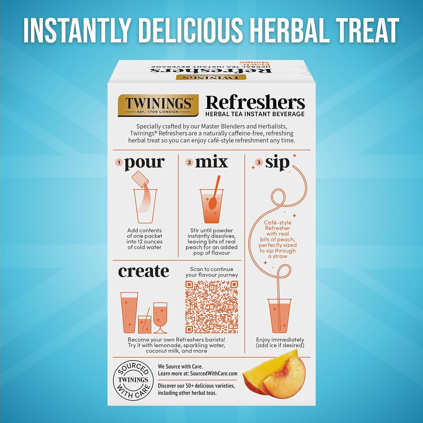 Peach Mango Refreshers, Herbal Tea Instant Beverage with Real Peach Fruit Bits, 5 Count (Pack of 6), Café Style, No Artificial Sweeteners, Naturally Caffeine-Free Refreshment, 30 Packets