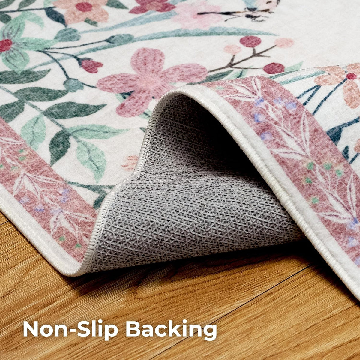 4x6 Area Rug Pink Pastel, Floral Rugs for Living Room, Lightweight Non Slip Washable Rug, Indoor Low Pile Boho Design Rugs for Bedroom Living Room Dining Room Pink Pastel