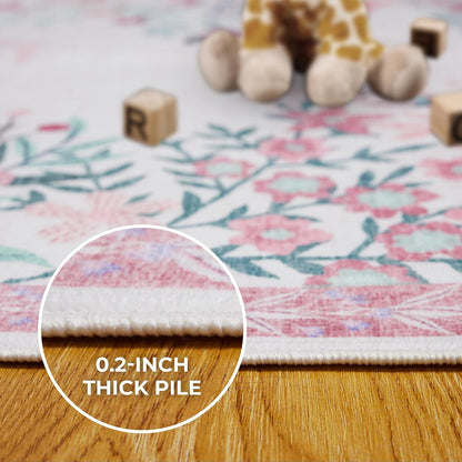 4x6 Area Rug Pink Pastel, Floral Rugs for Living Room, Lightweight Non Slip Washable Rug, Indoor Low Pile Boho Design Rugs for Bedroom Living Room Dining Room Pink Pastel