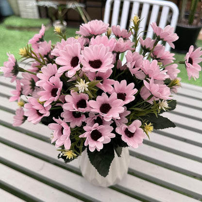 Artificial Daisies Flowers, Fake Silk Daisy Small Flower Marguerites Plants Decor 4 Bouquet, Faux Plastic Stems Bushes Greenery Bundles for Indoor Outdoor Verandah Wedding Spring Decorations - Pink