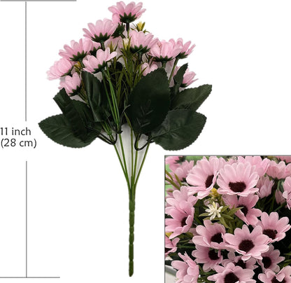 Artificial Daisies Flowers, Fake Silk Daisy Small Flower Marguerites Plants Decor 4 Bouquet, Faux Plastic Stems Bushes Greenery Bundles for Indoor Outdoor Verandah Wedding Spring Decorations - Pink