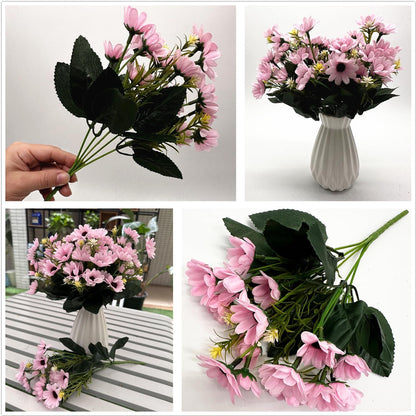 Artificial Daisies Flowers, Fake Silk Daisy Small Flower Marguerites Plants Decor 4 Bouquet, Faux Plastic Stems Bushes Greenery Bundles for Indoor Outdoor Verandah Wedding Spring Decorations - Pink