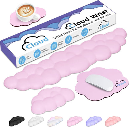 4 in 1 Ergonomic Leather Cloud Wrist Rest Keyboard and Mouse Pad & Coaster