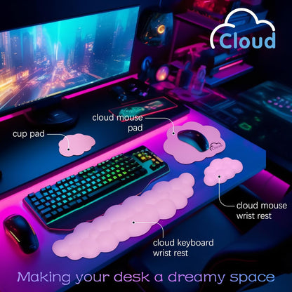 4 in 1 Ergonomic Leather Cloud Wrist Rest Keyboard and Mouse Pad & Coaster