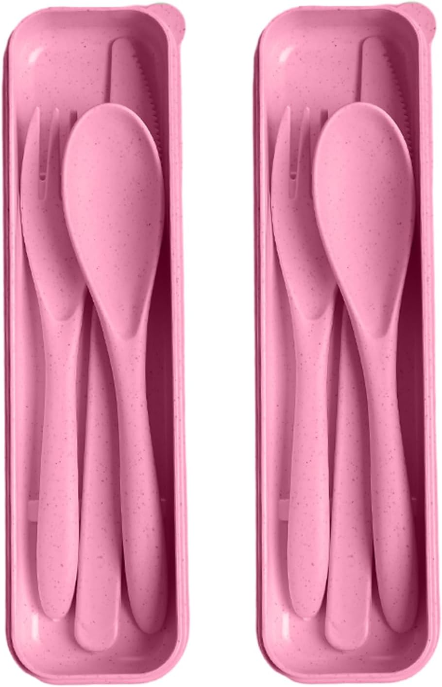 Pink Utensil set Travel Silverware with Case, 2 Sets Reusable Utensils Set with Case, Wheat Straw Utensils for Lunch Box Accessories, Camping Utensils for Work Lunch or Daily Use (Pink)