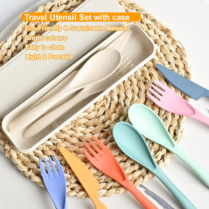 Pink Utensil set Travel Silverware with Case, 2 Sets Reusable Utensils Set with Case, Wheat Straw Utensils for Lunch Box Accessories, Camping Utensils for Work Lunch or Daily Use (Pink)